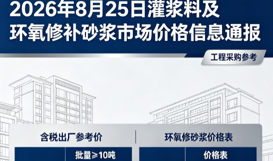 隆阳2026年8月25日灌浆料及环氧修补砂浆市场价格信息通报